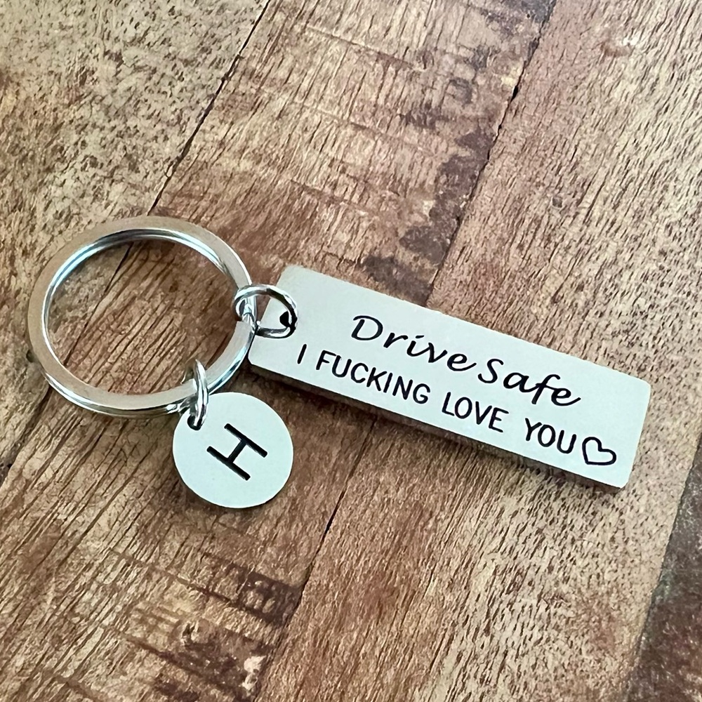New Initial H Charm Drive Safe I Love You Keychain Silvertone Stocking Stuffer 🔑